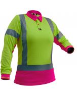Caution Hi Vis D/N L/S Womens Microvent Polo - Yellow / Pink