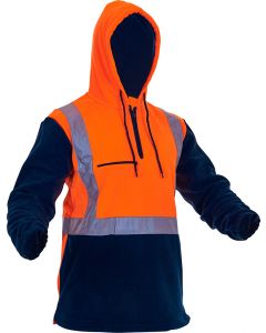 Caution Hi-Vis D/N Polar Fleece 1/2 Zip Hoodie - 380gsm Orange/Navy