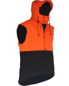 Caution Hooded Oilskin D/O Sleeveless Vest - Orange/Brown