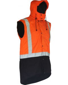 Caution Hooded Oilskin D/N Sleeveless Vest - Orange/Brown