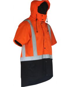 Caution Hooded Oilskin D/N Short Sleeve Vest - Orange/Brown