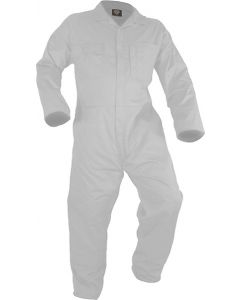 Caution Poly Cotton Long Sleeve Zip Overall - White