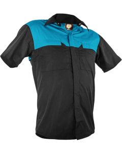 Caution Poly Cotton Short Sleeve Shirt - Black/Blue