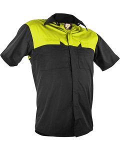 Caution Poly Cotton Short Sleeve Shirt - Black/Fluoro Yellow