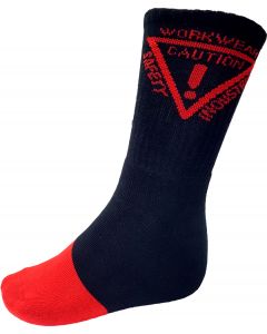 Caution Work Socks - 5 pack - Black/Red