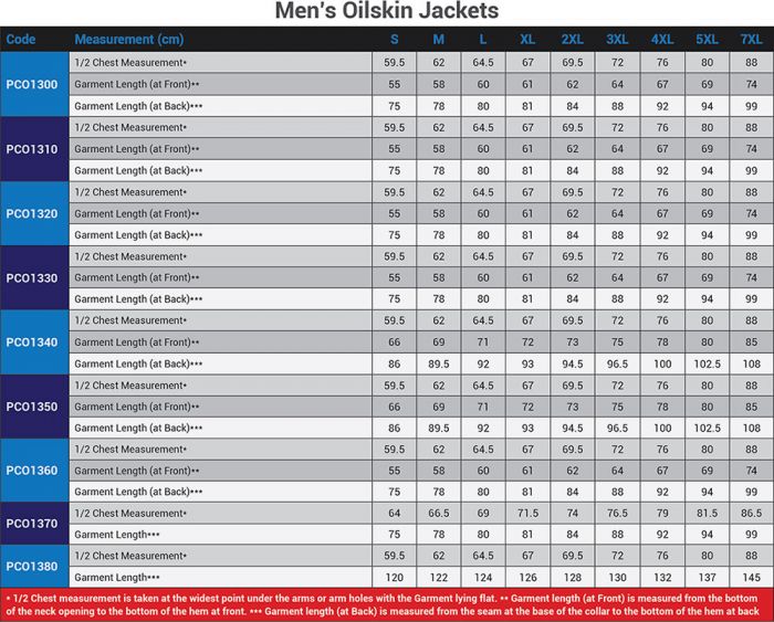 Jackets Windbreakers Outerwear Size Chart