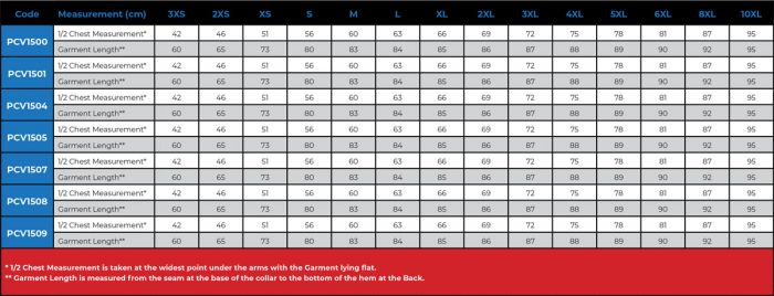 Safety Vests Size Chart